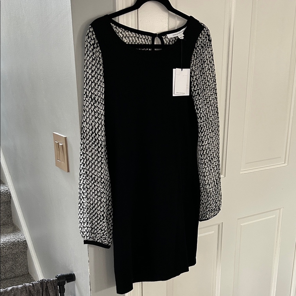 Diane Von Furstenberg Black Dress with Patterned Sleeves